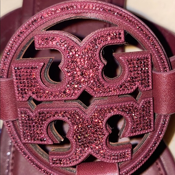 Nwt Tory Burch Miller Embellished Sandal BURGUNDY - Picture 3 of 6